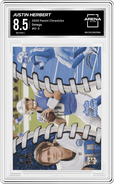 Justin Herbert from the 2020 Panini Chronicles set graded by Arena Club and given an overall grade of 8.5.