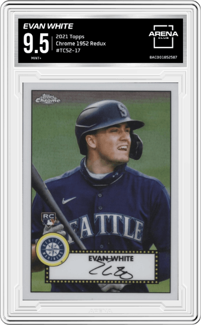 Evan White from the 2021 Topps  set graded by Arena Club and given an overall grade of 9.5.