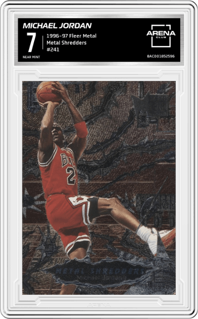 Michael Jordan from the 1996-97 Fleer Metal  set graded by Arena Club and given an overall grade of 7.