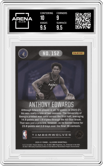 Anthony Edwards from the 2020-21 Panini Illusions  set graded by Arena Club and given an overall grade of 9.5.