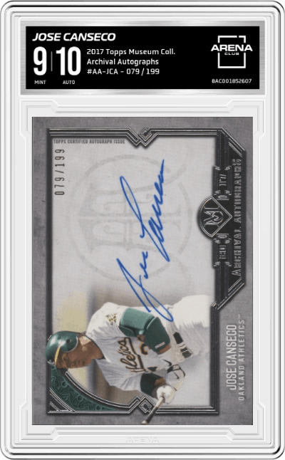 Jose Canseco from the 2017 Topps Museum Collection set graded by Arena Club and given an overall grade of 9.
