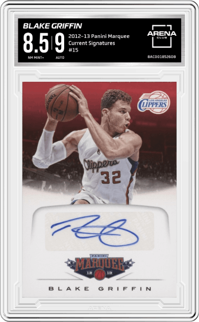 Blake Griffin from the 2012-13 Panini Marquee  set graded by Arena Club and given an overall grade of 8.5.