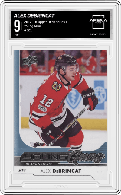 Alex DeBrincat from the 2017-18 Upper Deck Series 1 set graded by Arena Club and given an overall grade of 9.