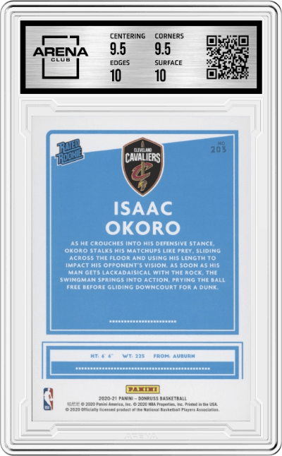 Isaac Okoro from the 2020-21 Panini Donruss set graded by Arena Club and given an overall grade of 10.