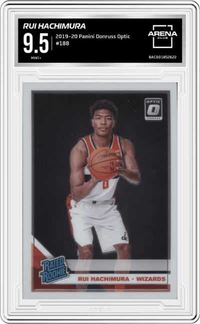 Rui Hachimura from the 2019-20 Panini Donruss Optic set graded by Arena Club and given an overall grade of 9.5.