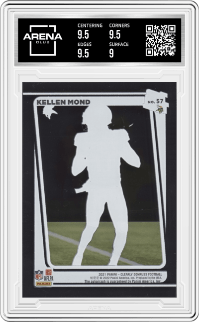 Kellen Mond from the 2021 Panini Clearly Donruss set graded by Arena Club and given an overall grade of 9.5.