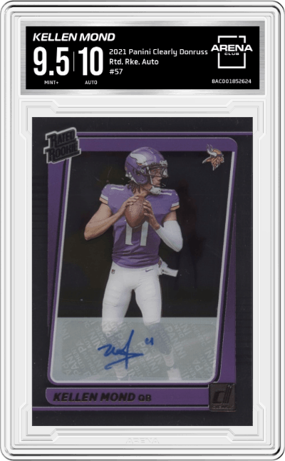 Kellen Mond from the 2021 Panini Clearly Donruss set graded by Arena Club and given an overall grade of 9.5.