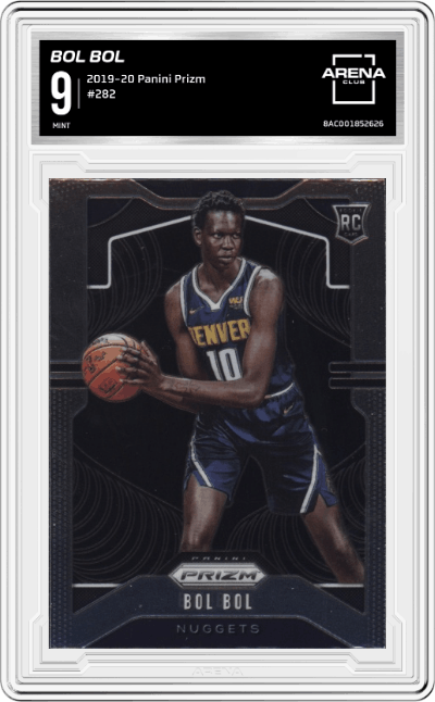 Bol Bol from the 2019-20 Panini Prizm set graded by Arena Club and given an overall grade of 9.