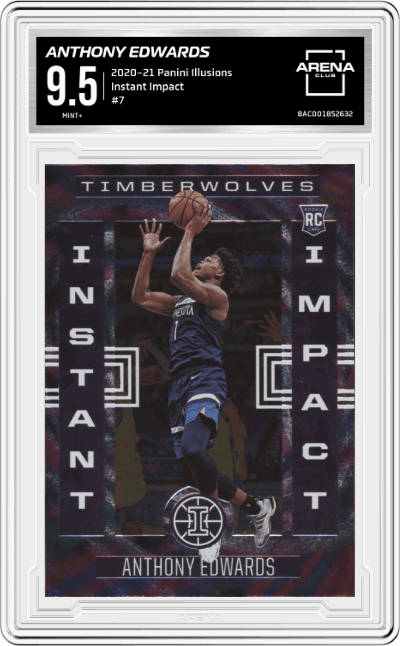 Anthony Edwards from the 2020-21 Panini Illusions  set graded by Arena Club and given an overall grade of 9.5.