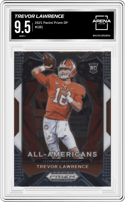 Trevor Lawrence from the 2021 Panini Prizm Draft Picks set graded by Arena Club and given an overall grade of 9.5.