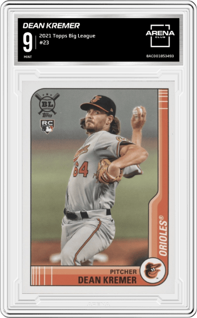 Dean Kremer from the 2021 Topps Big League set graded by Arena Club and given an overall grade of 9.