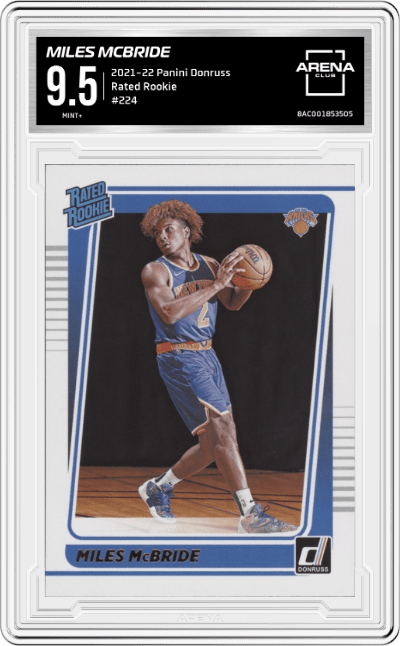 Miles McBride from the 2021-22 Panini Donruss set graded by Arena Club and given an overall grade of 9.5.