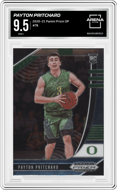 Payton Pritchard from the 2020-21 Panini Prizm Draft Picks set graded by Arena Club and given an overall grade of 9.5.