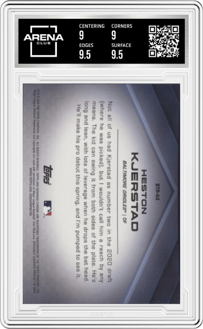 Heston Kjerstad from the 2022 Bowman set graded by Arena Club and given an overall grade of 9.5.