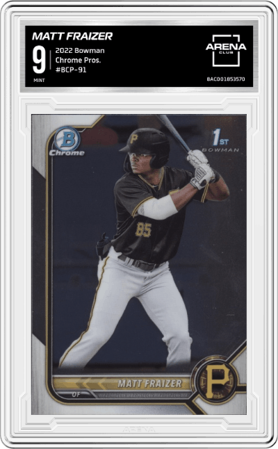 Matt Fraizer from the 2022 Bowman set graded by Arena Club and given an overall grade of 9.