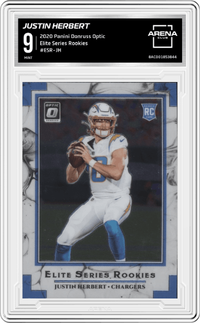 Justin Herbert from the 2020 Panini Donruss Optic set graded by Arena Club and given an overall grade of 9.