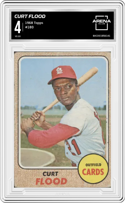 Curt Flood from the 1968 Topps set graded by Arena Club and given an overall grade of 4.