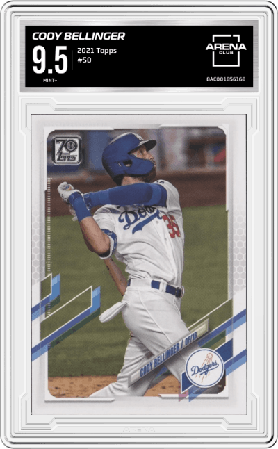 Cody Bellinger from the 2021 Topps  set graded by Arena Club and given an overall grade of 9.5.