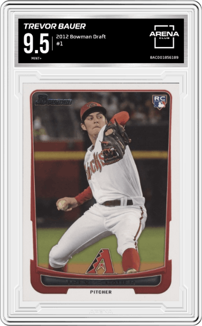 Trevor Bauer from the 2012 Bowman Draft set graded by Arena Club and given an overall grade of 9.5.