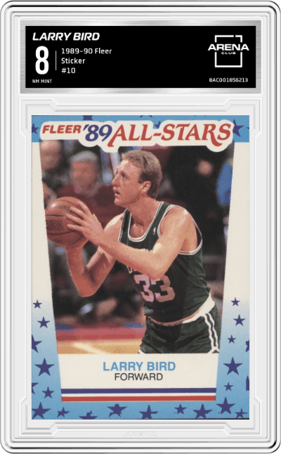 Larry Bird from the 1989-90 Fleer set graded by Arena Club and given an overall grade of 8.