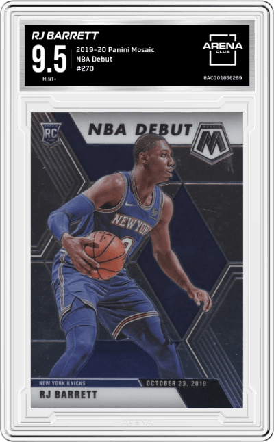 RJ Barrett from the 2019-20 Panini Mosaic  set graded by Arena Club and given an overall grade of 9.5.
