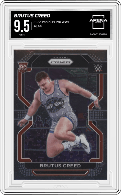 Brutus Creed from the 2022 Panini Prizm WWE Debut Edition Wrestling set graded by Arena Club and given an overall grade of 9.5.