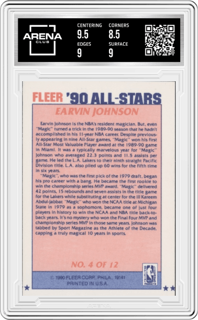 Magic Johnson from the 1990-91 Fleer set graded by Arena Club and given an overall grade of 9.