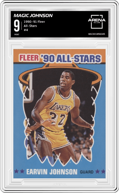 Magic Johnson from the 1990-91 Fleer set graded by Arena Club and given an overall grade of 9.