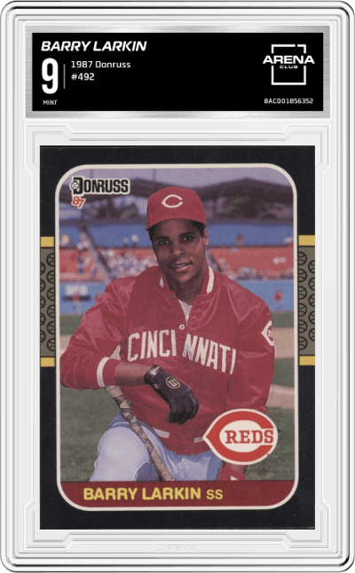 Barry Larkin from the 1987 Donruss set graded by Arena Club and given an overall grade of 9.