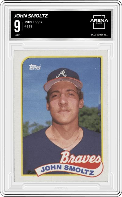John Smoltz from the 1989 Topps set graded by Arena Club and given an overall grade of 9.
