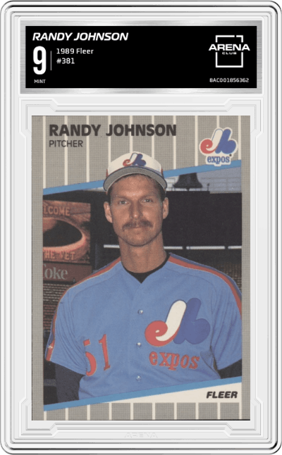 Randy Johnson from the 1989 Fleer set graded by Arena Club and given an overall grade of 9.