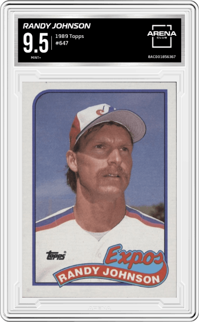 Randy Johnson from the 1989 Topps set graded by Arena Club and given an overall grade of 9.5.