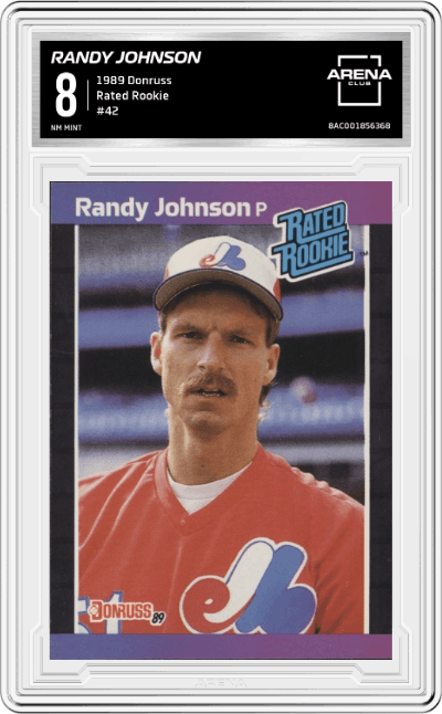 Randy Johnson from the 1989 Donruss set graded by Arena Club and given an overall grade of 8.