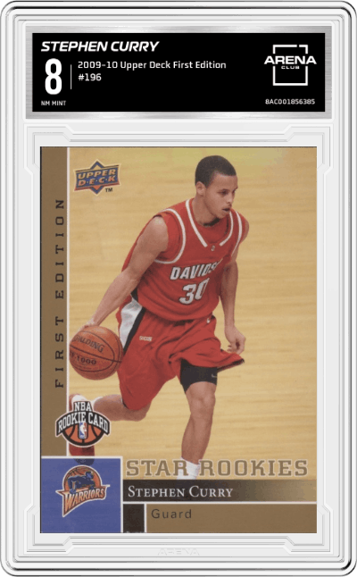 Stephen Curry from the 2009-10 Upper Deck First Edition set graded by Arena Club and given an overall grade of 8.