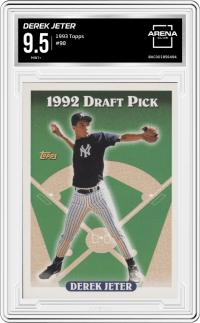 Derek Jeter from the 1993 Topps set graded by Arena Club and given an overall grade of 9.5.