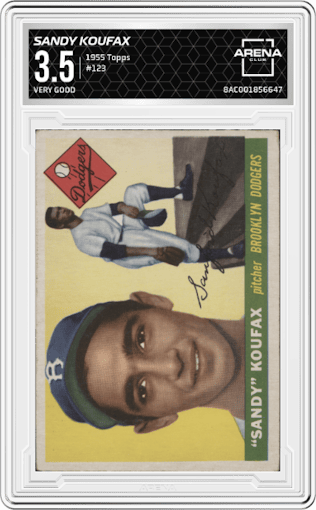 Sandy Koufax from the 1955 Topps set graded by Arena Club and given an overall grade of 3.5.