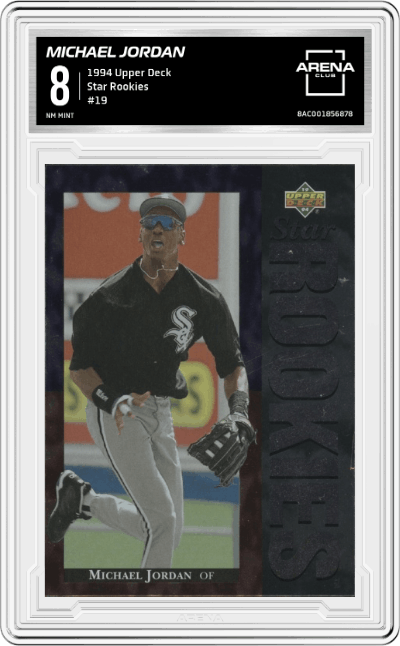 Michael Jordan from the 1994 Upper Deck set graded by Arena Club and given an overall grade of 8.