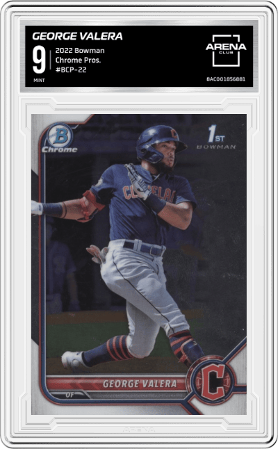 George Valera from the 2022 Bowman set graded by Arena Club and given an overall grade of 9.