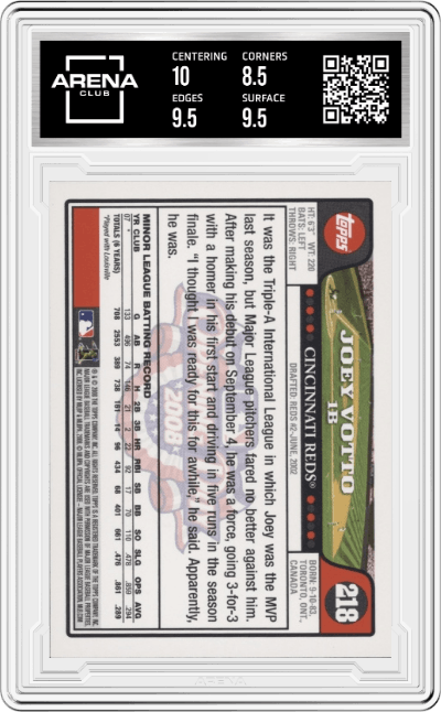 Joey Votto from the 2008 Topps Opening Day  set graded by Arena Club and given an overall grade of 9.
