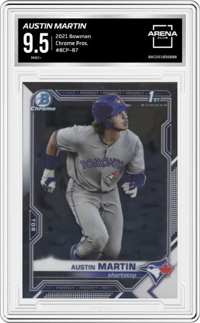Austin Martin from the 2021 Bowman set graded by Arena Club and given an overall grade of 9.5.