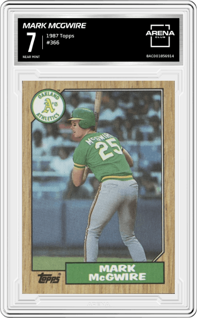 Mark McGwire from the 1987 Topps set graded by Arena Club and given an overall grade of 7.