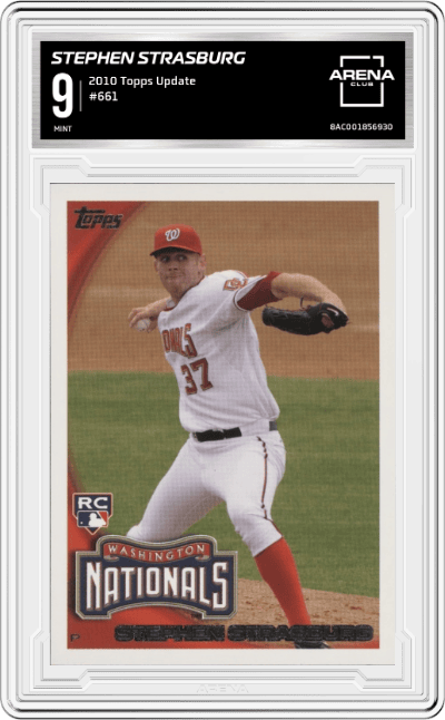 Stephen Strasburg from the 2010 Topps Update set graded by Arena Club and given an overall grade of 9.