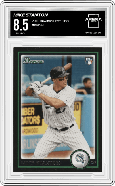 Mike Stanton from the 2010 Bowman Draft Picks set graded by Arena Club and given an overall grade of 8.5.
