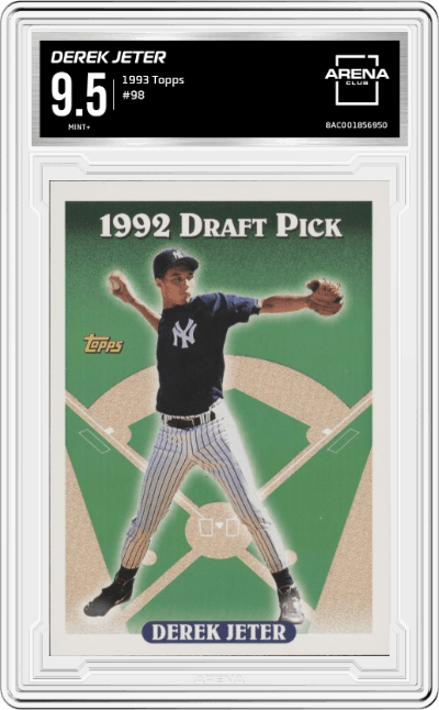 Derek Jeter from the 1993 Topps set graded by Arena Club and given an overall grade of 9.5.