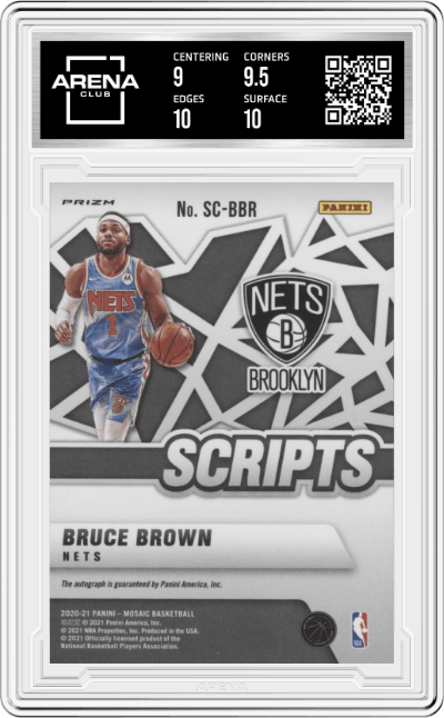 Bruce Brown from the 2020-21 Panini Mosaic set graded by Arena Club and given an overall grade of 9.5.