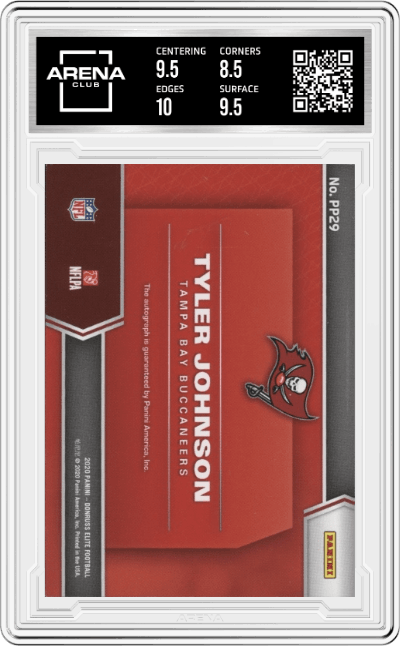 Tyler Johnson from the 2020 Panini Donruss Elite set graded by Arena Club and given an overall grade of 9.