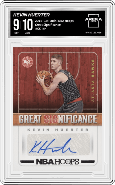 Kevin Huerter from the 2018-19 Panini NBA Hoops Basketball set graded by Arena Club and given an overall grade of 9.