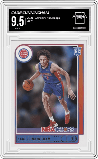 Cade Cunningham from the 2021-22 Panini NBA Hoops set graded by Arena Club and given an overall grade of 9.5.