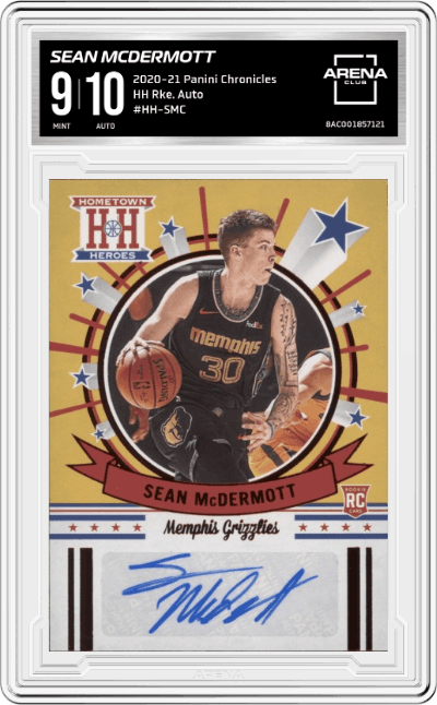 Sean McDermott from the 2020-21 Panini Chronicles set graded by Arena Club and given an overall grade of 9.