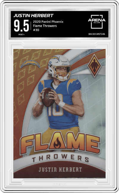 Justin Herbert from the 2020 Panini Phoenix set graded by Arena Club and given an overall grade of 9.5.